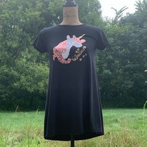 black play dress with unicorn